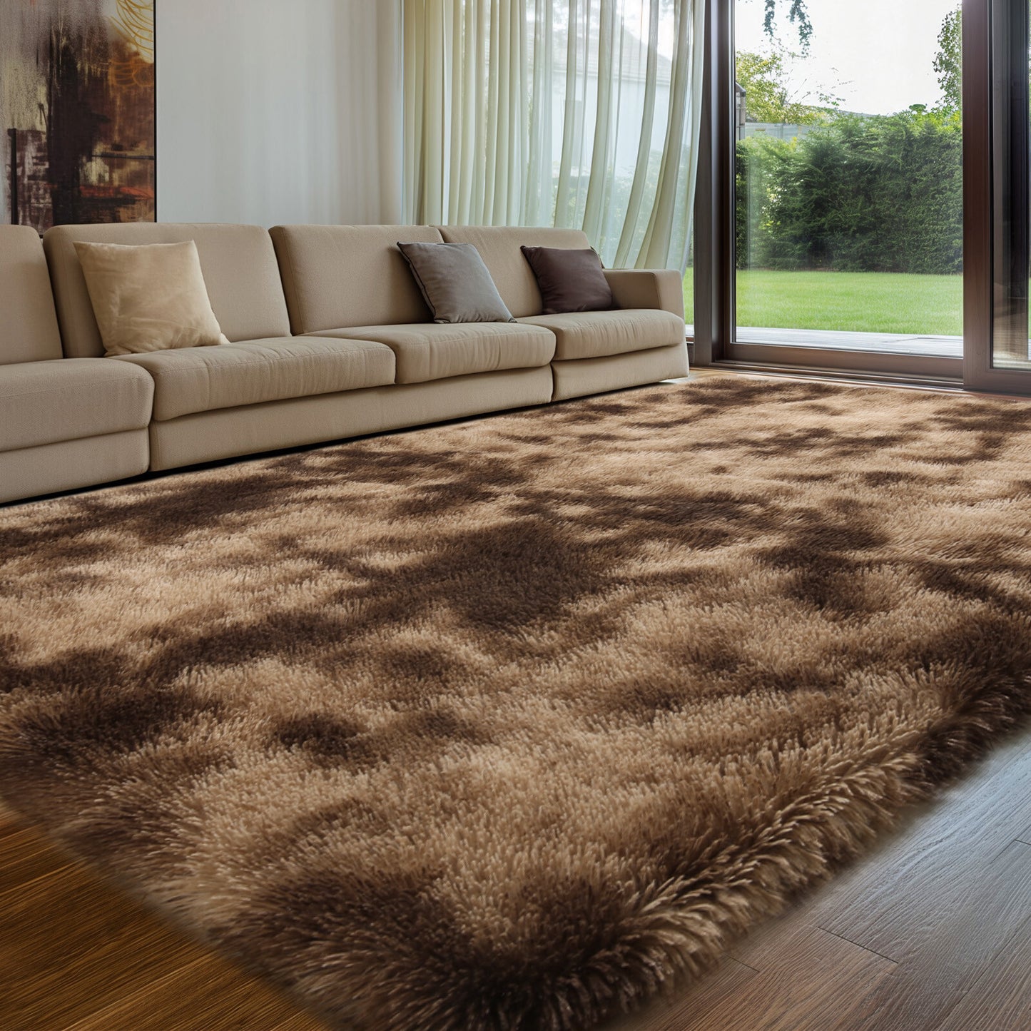 Large Grey Shaggy Area Rug – Ultra-Soft Fluffy Carpet with Non-Slip Bottom for Living Room & Bedroom