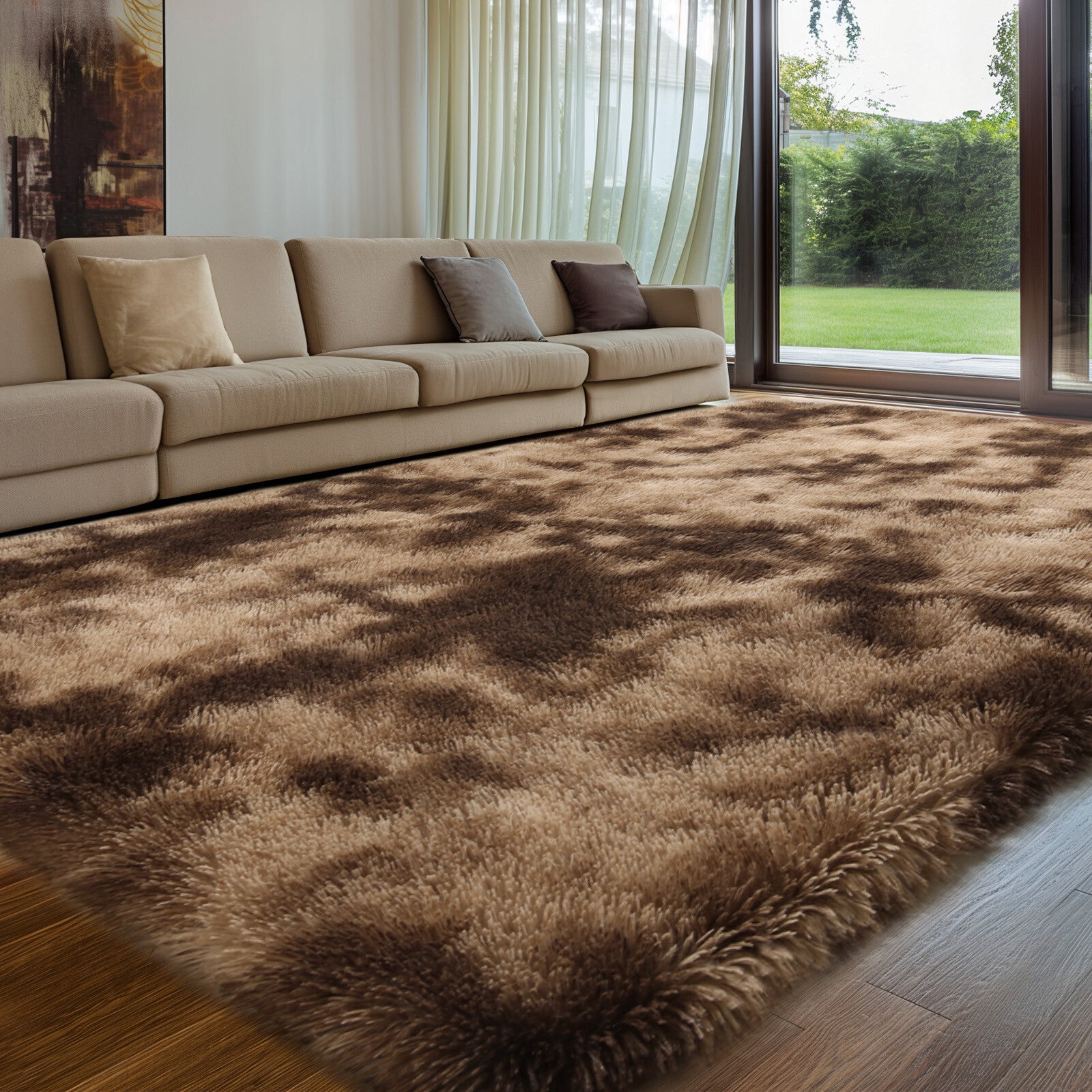 Large Grey Shaggy Area Rug – Ultra-Soft Fluffy Carpet with Non-Slip Bottom for Living Room & Bedroom