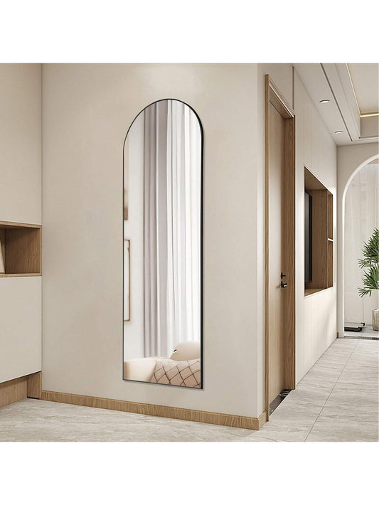 Arched Full Length Mirror – 64" x 21" Floor Mirror with Thin Aluminum Alloy Frame, Standing/Leaning/Hanging Design, Black