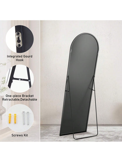 Arched Full Length Mirror – 64" x 21" Floor Mirror with Thin Aluminum Alloy Frame, Standing/Leaning/Hanging Design, Black