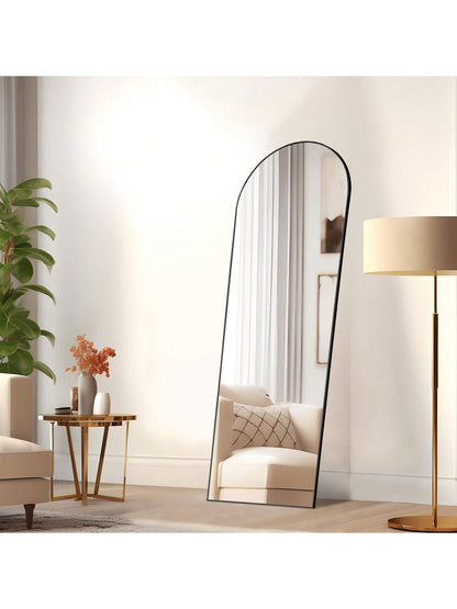 Arched Full Length Mirror – 64" x 21" Floor Mirror with Thin Aluminum Alloy Frame, Standing/Leaning/Hanging Design, Black