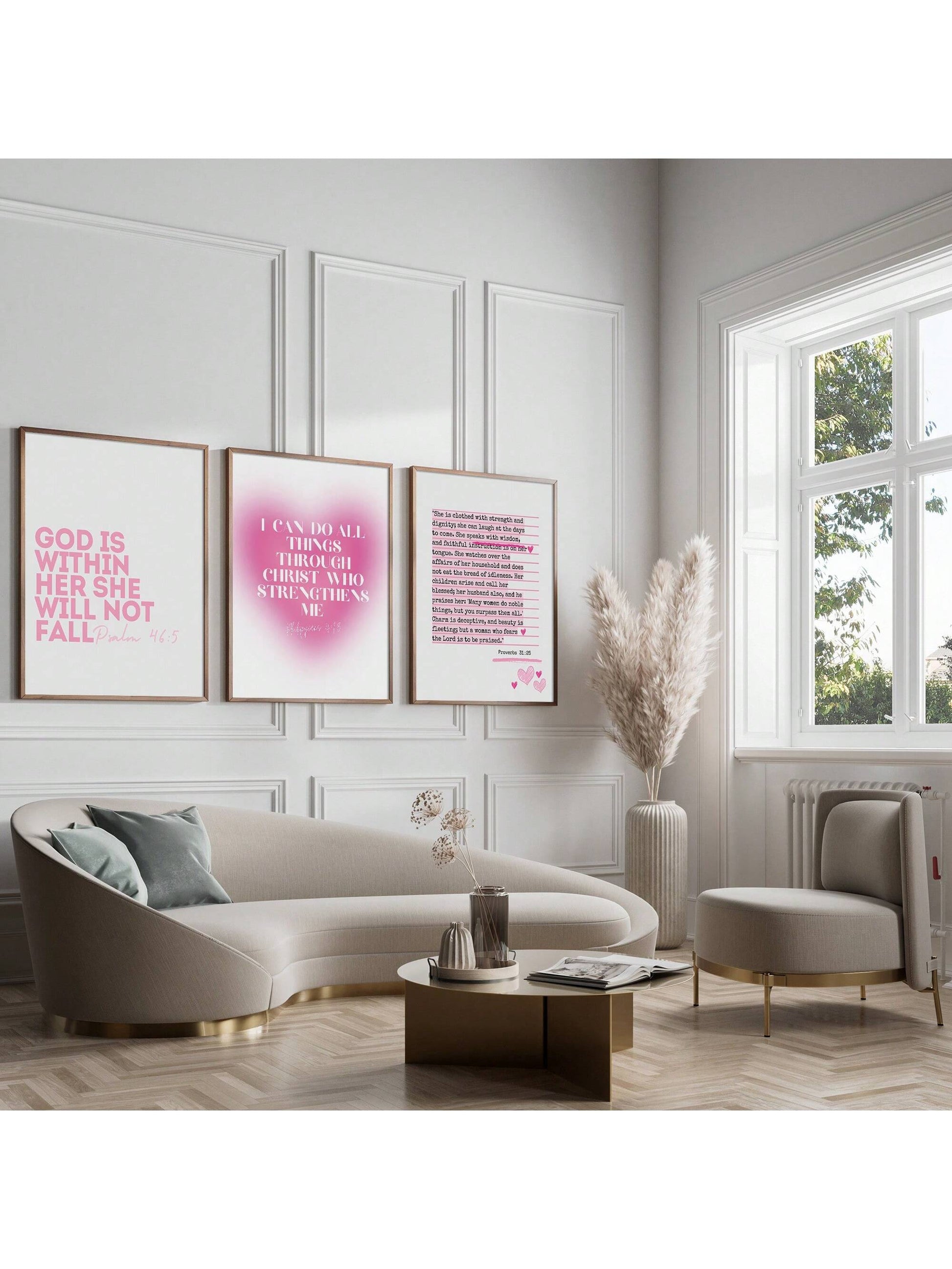 Modern Christian Scripture Wall Art – Pink Bible Verse Canvas Prints (Unframed, 1/3Pcs)