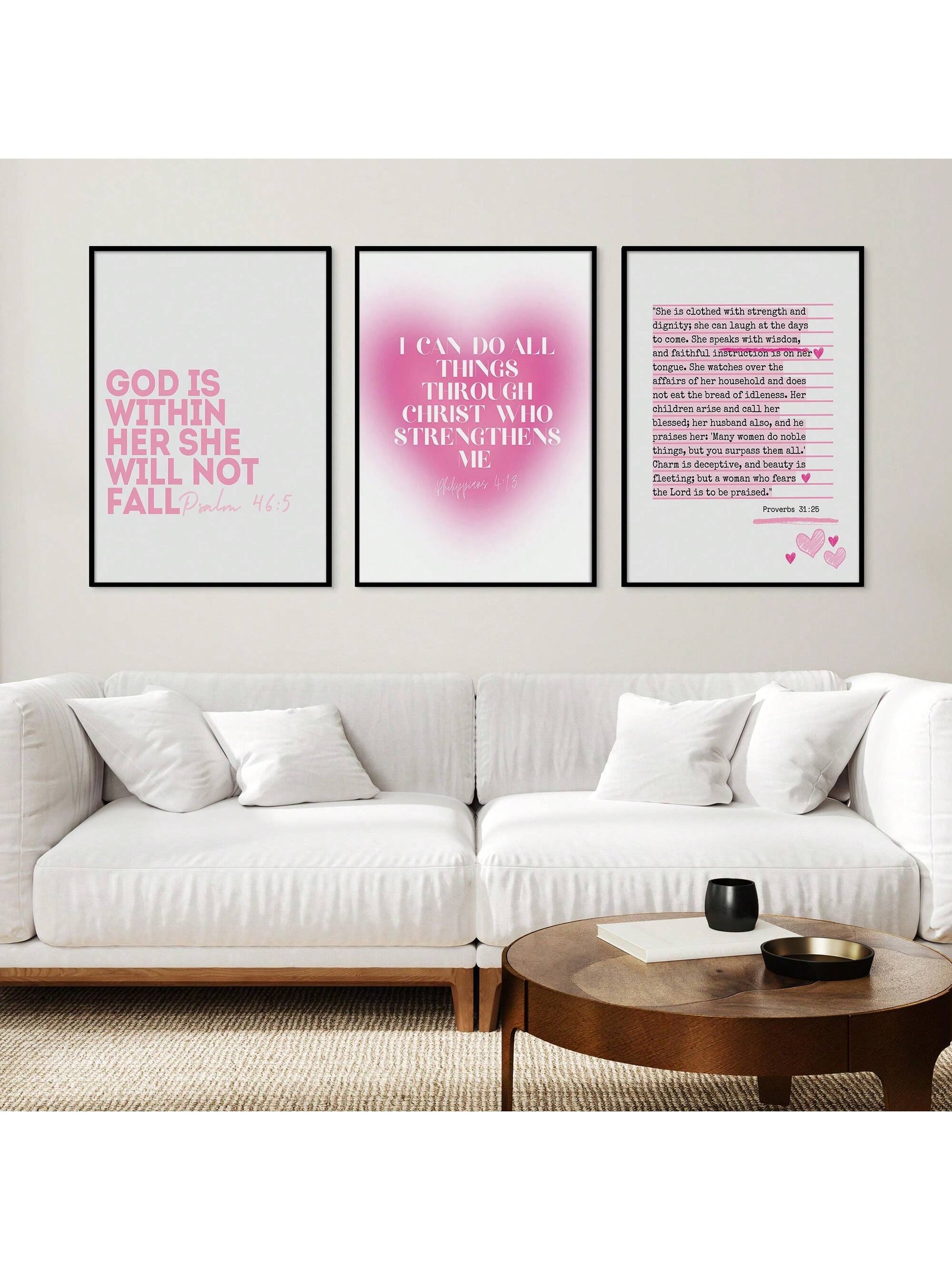 Modern Christian Scripture Wall Art – Pink Bible Verse Canvas Prints (Unframed, 1/3Pcs)