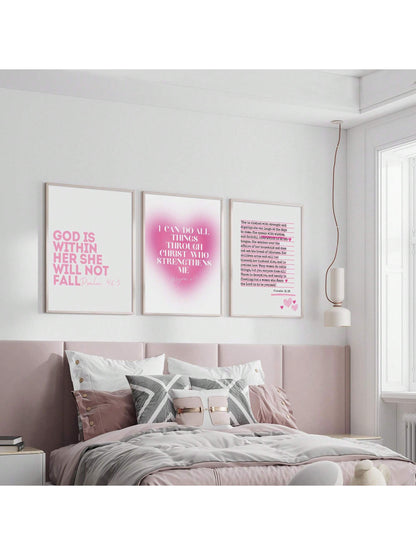Modern Christian Scripture Wall Art – Pink Bible Verse Canvas Prints (Unframed, 1/3Pcs)