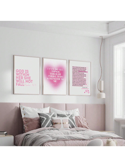 Modern Christian Scripture Wall Art – Pink Bible Verse Canvas Prints (Unframed, 1/3Pcs)
