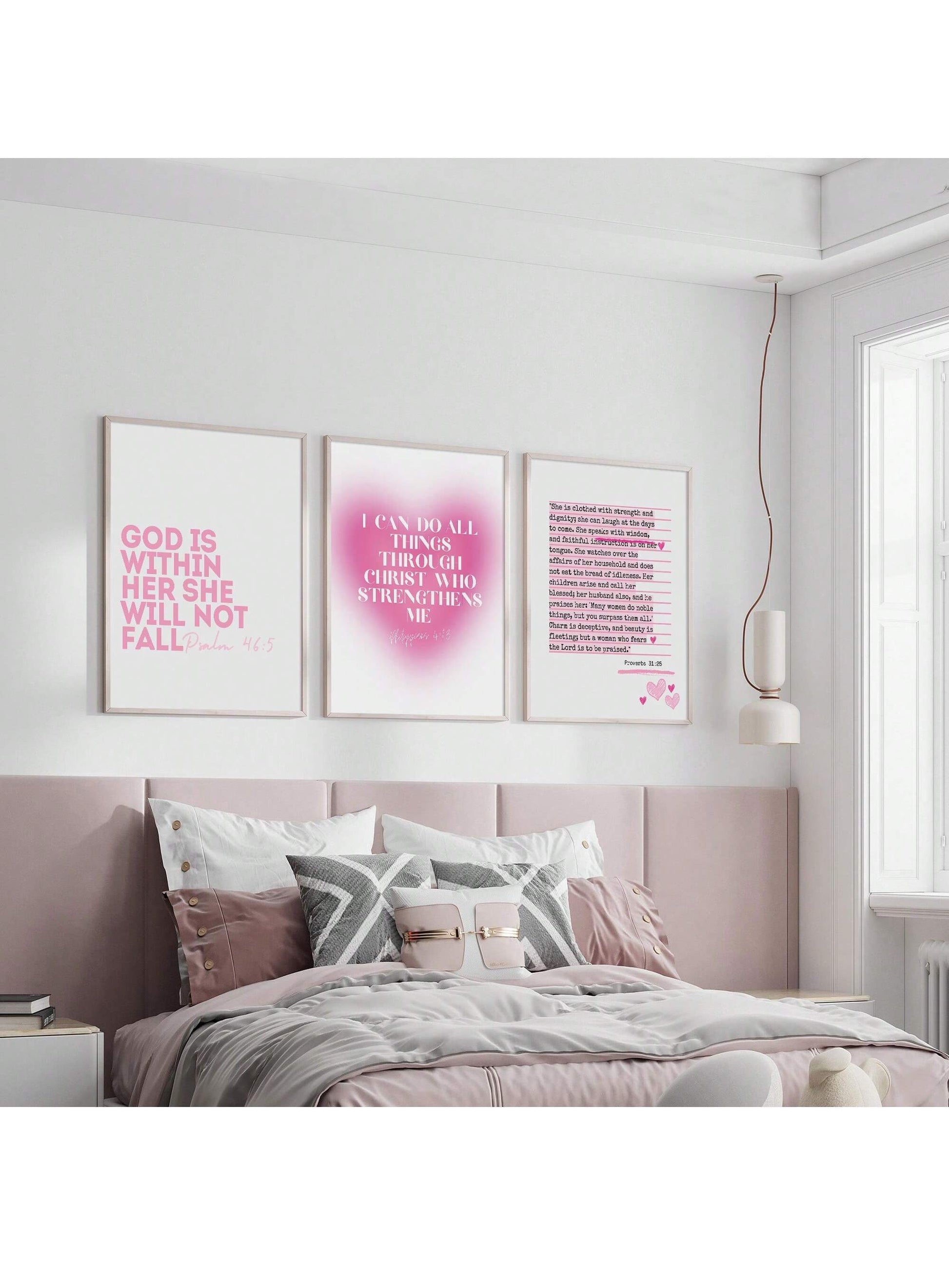 Modern Christian Scripture Wall Art – Pink Bible Verse Canvas Prints (Unframed, 1/3Pcs)