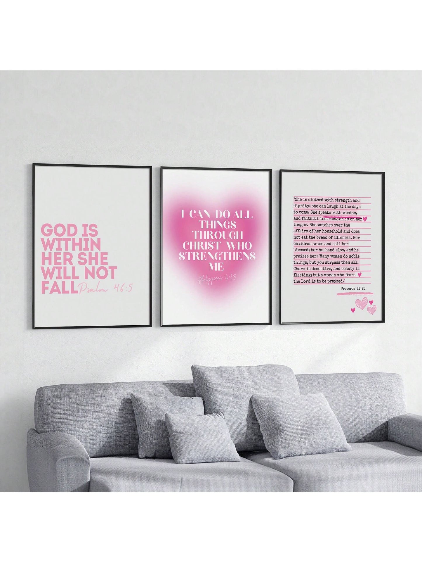 Modern Christian Scripture Wall Art – Pink Bible Verse Canvas Prints (Unframed, 1/3Pcs)
