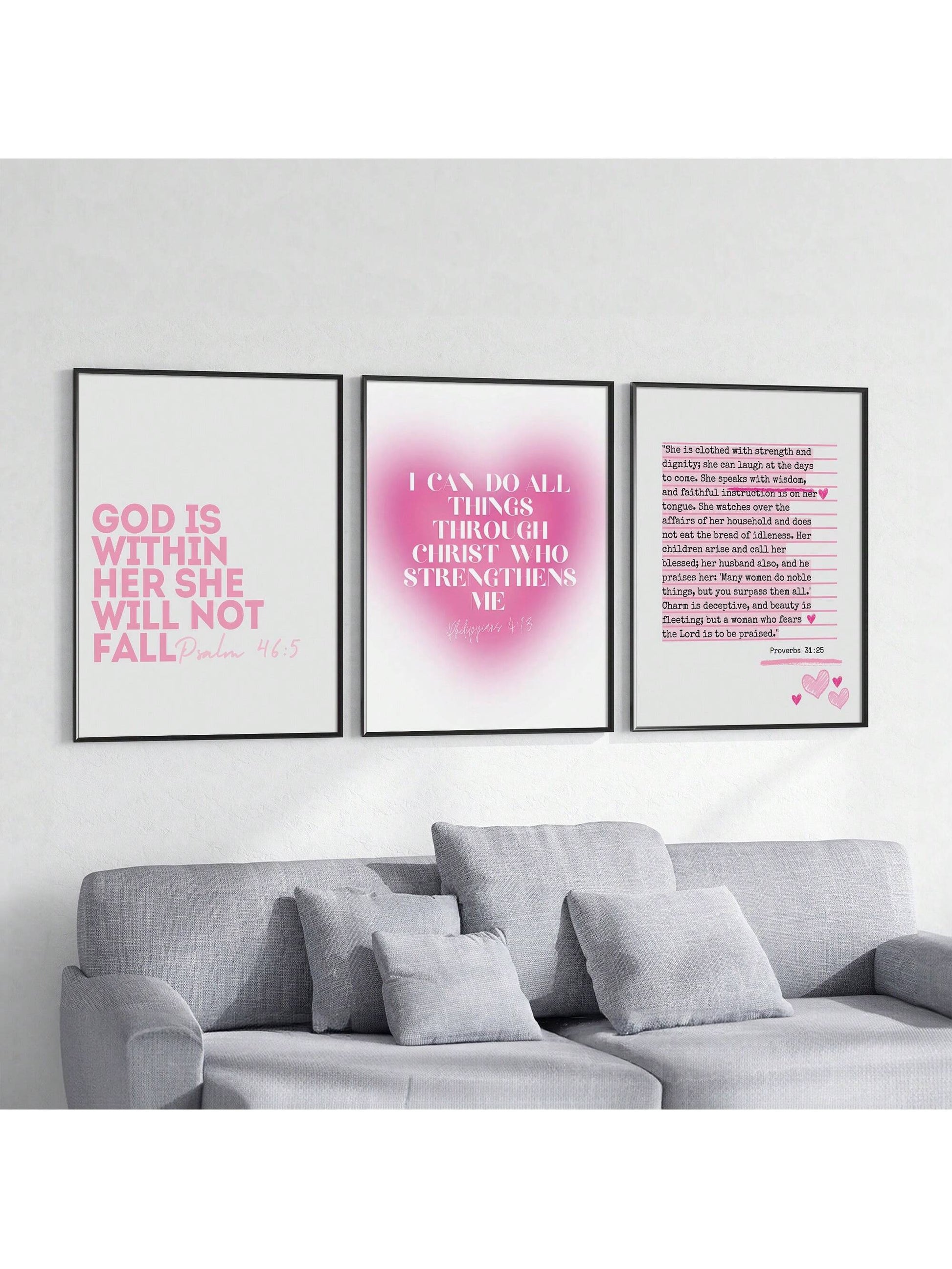 Modern Christian Scripture Wall Art – Pink Bible Verse Canvas Prints (Unframed, 1/3Pcs)
