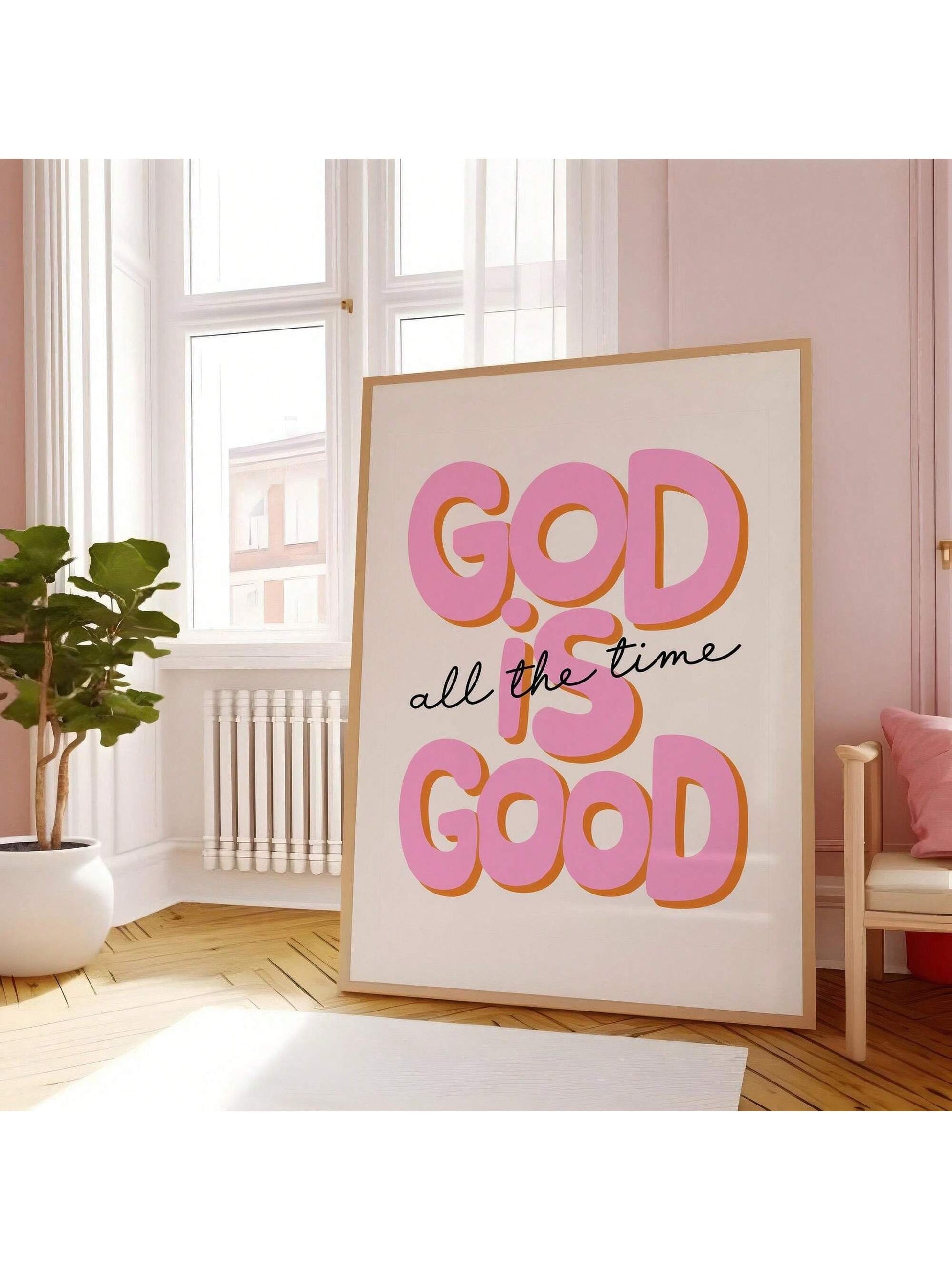 "God Is Good All the Time" Retro Christian Wall Art – Unframed Canvas Print