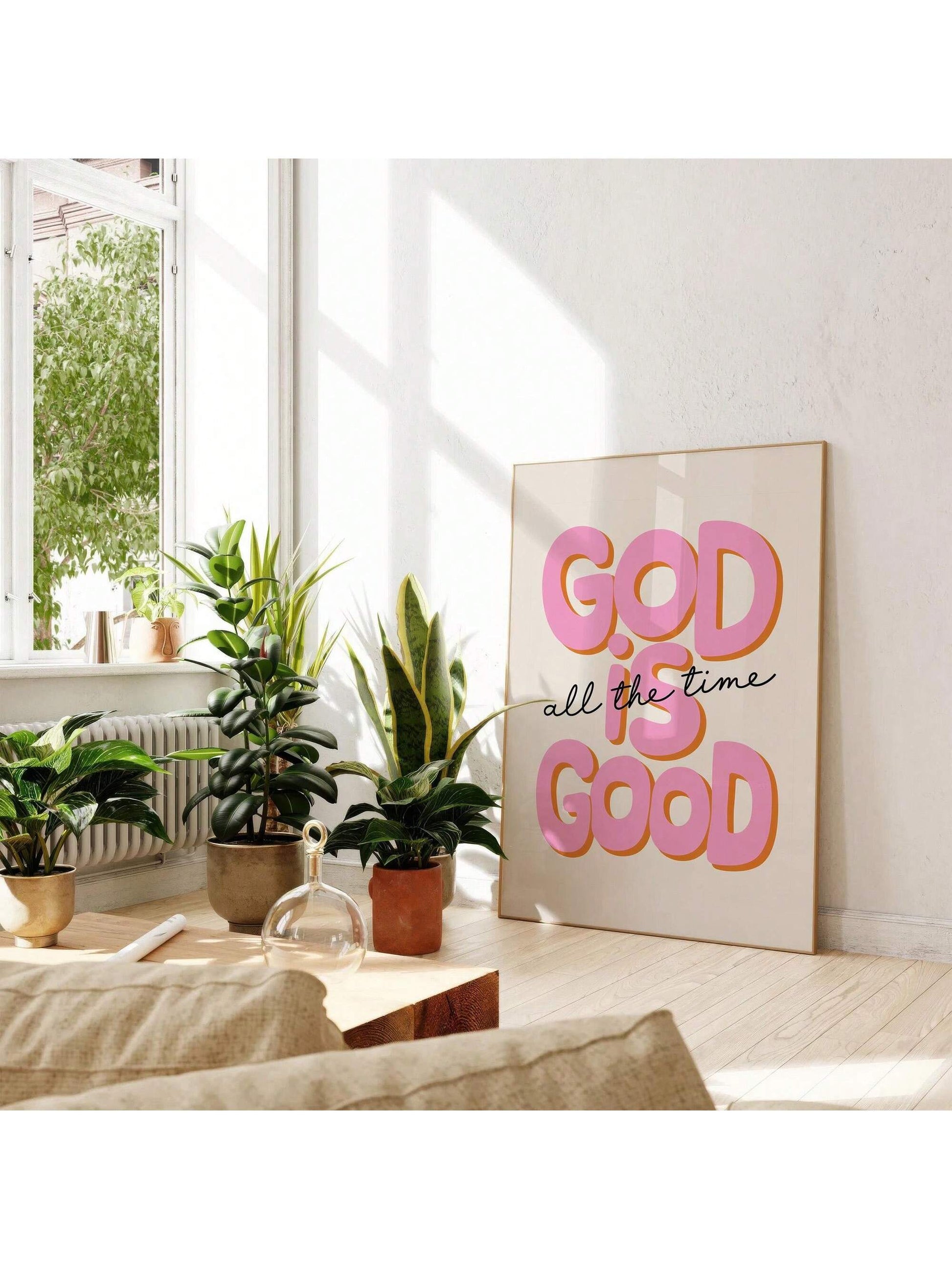 "God Is Good All the Time" Retro Christian Wall Art – Unframed Canvas Print