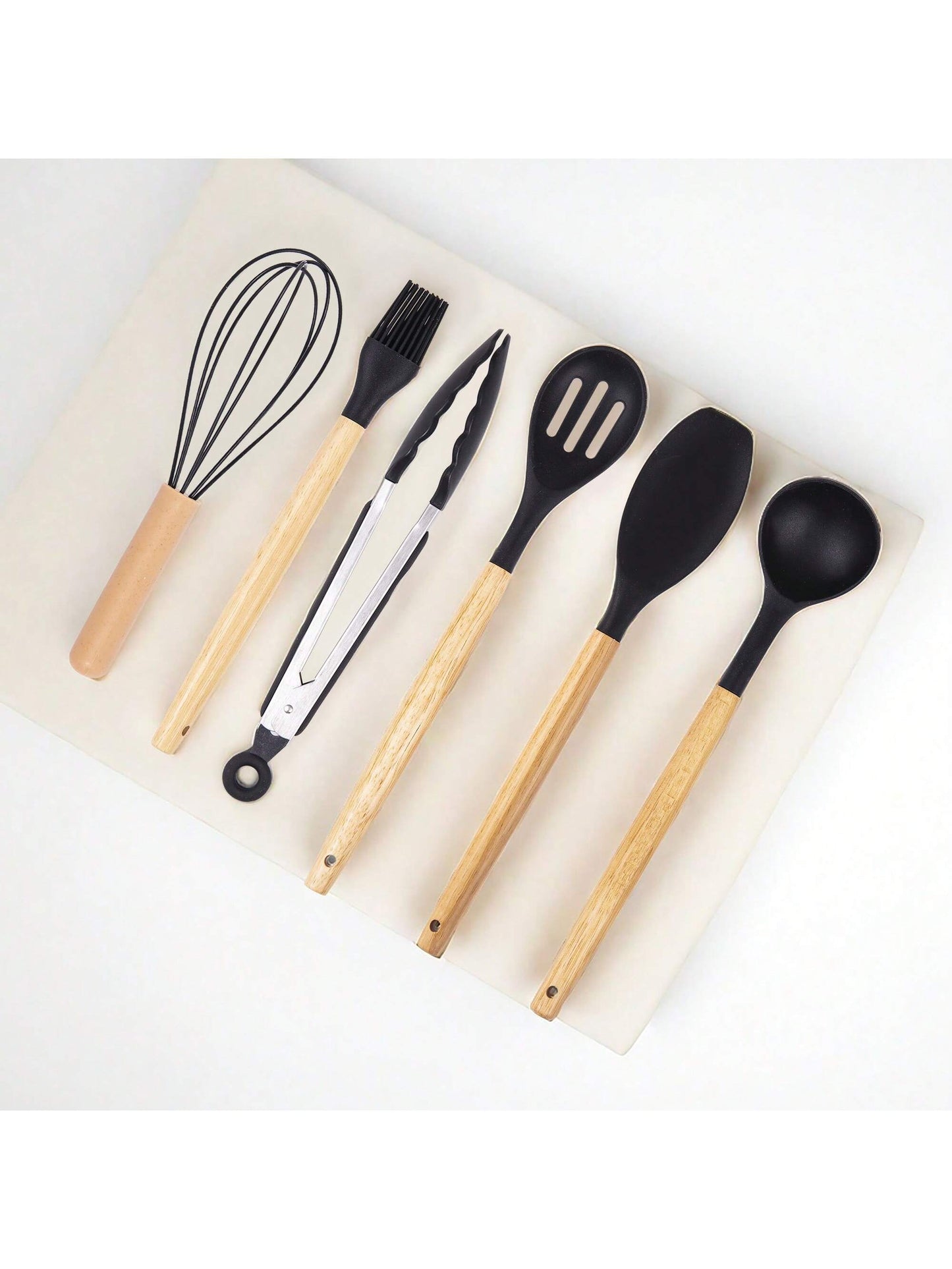 19-Piece Premium Silicone Kitchen Utensil & Knife Set – Heat-Resistant Tools with Wooden Handles + Chef Knives & Storage Stand, Black