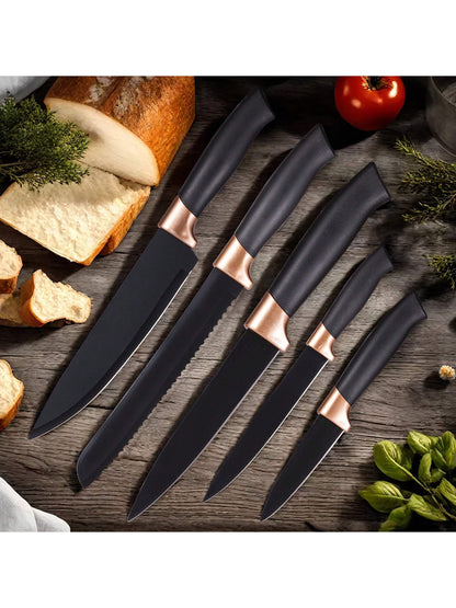 19-Piece Premium Silicone Kitchen Utensil & Knife Set – Heat-Resistant Tools with Wooden Handles + Chef Knives & Storage Stand, Black