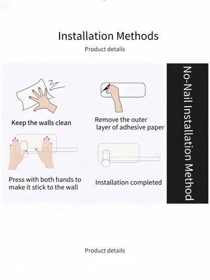 1PC Punch-Free Black Wall-Mounted Tissue Rack – Self-Adhesive & Multifunctional Storage Solution