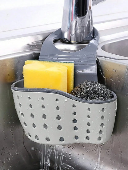1Pc Sink Hanging Drain Basket – Adjustable Silicone Storage for Sponges, Rags & More
