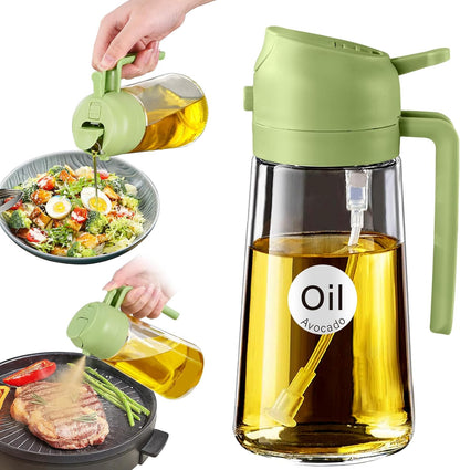 2-in-1 Olive Oil Dispenser & Sprayer – 16oz Glass Bottle for Cooking, Salad, BBQ (Black)