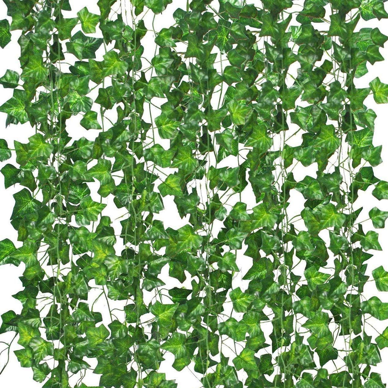 12 Pack Faux Ivy Garland Set – Artificial Vines with Clips for Room, Wall, Garden & Wedding Decor