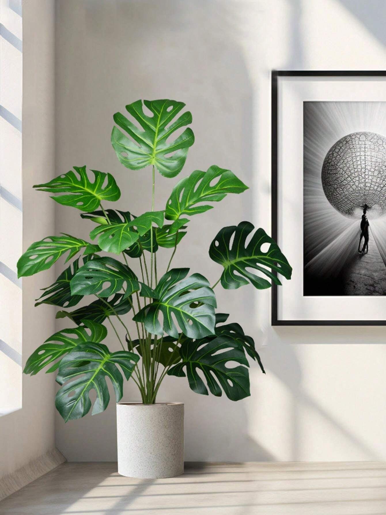 65cm Artificial Monstera Tree – 18 Forks Large Faux Tropical Plant with Turtle Leaves for Home & Garden Decor (No Pot)