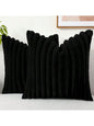 Black Faux Fur Velvet Pillow Covers – Soft Striped Decorative Cushion Cases for Couch or Bed