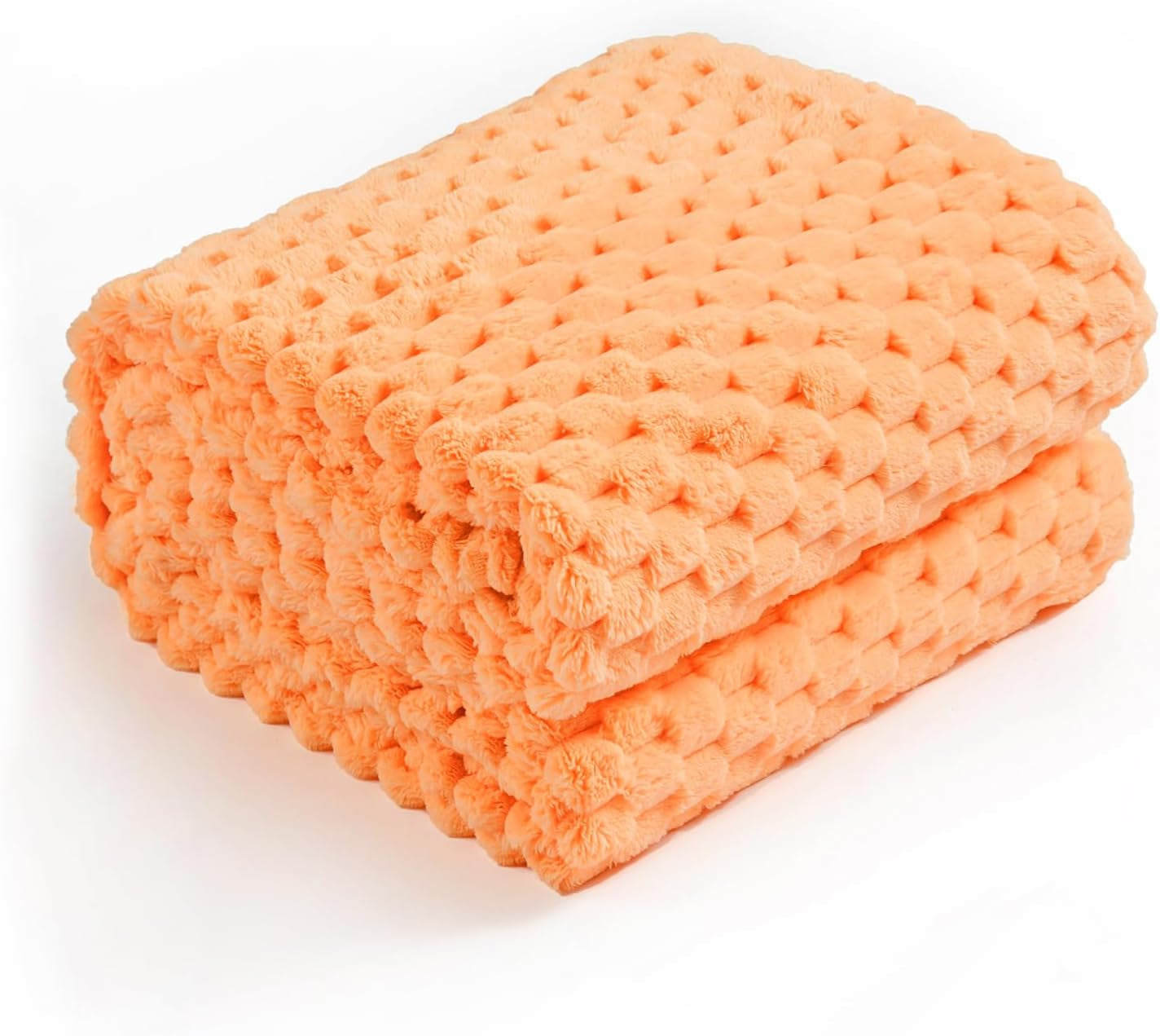 Flannel Fleece Throw Blanket(50X70 Inches), Big 3D Clouds Stylish Hexagon Jacquard Decorative Fuzzy Blankets for Household, Camping, and Travel, Super Soft Cozy, Burnt Orange