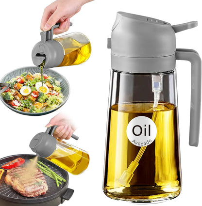 2-in-1 Olive Oil Dispenser & Sprayer – 16oz Glass Bottle for Cooking, Salad, BBQ (Black)