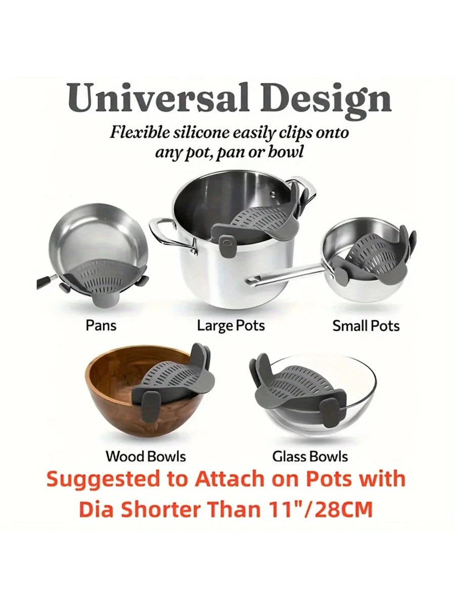 Silicone Pot Side Drainer – Clip-On Kitchen Strainer for Pasta, Vegetables & Noodles