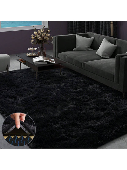 Black Fluffy Shag Rug – Soft Plush High-Pile Area Carpet for Bedroom, Living Room & Dorm Decor