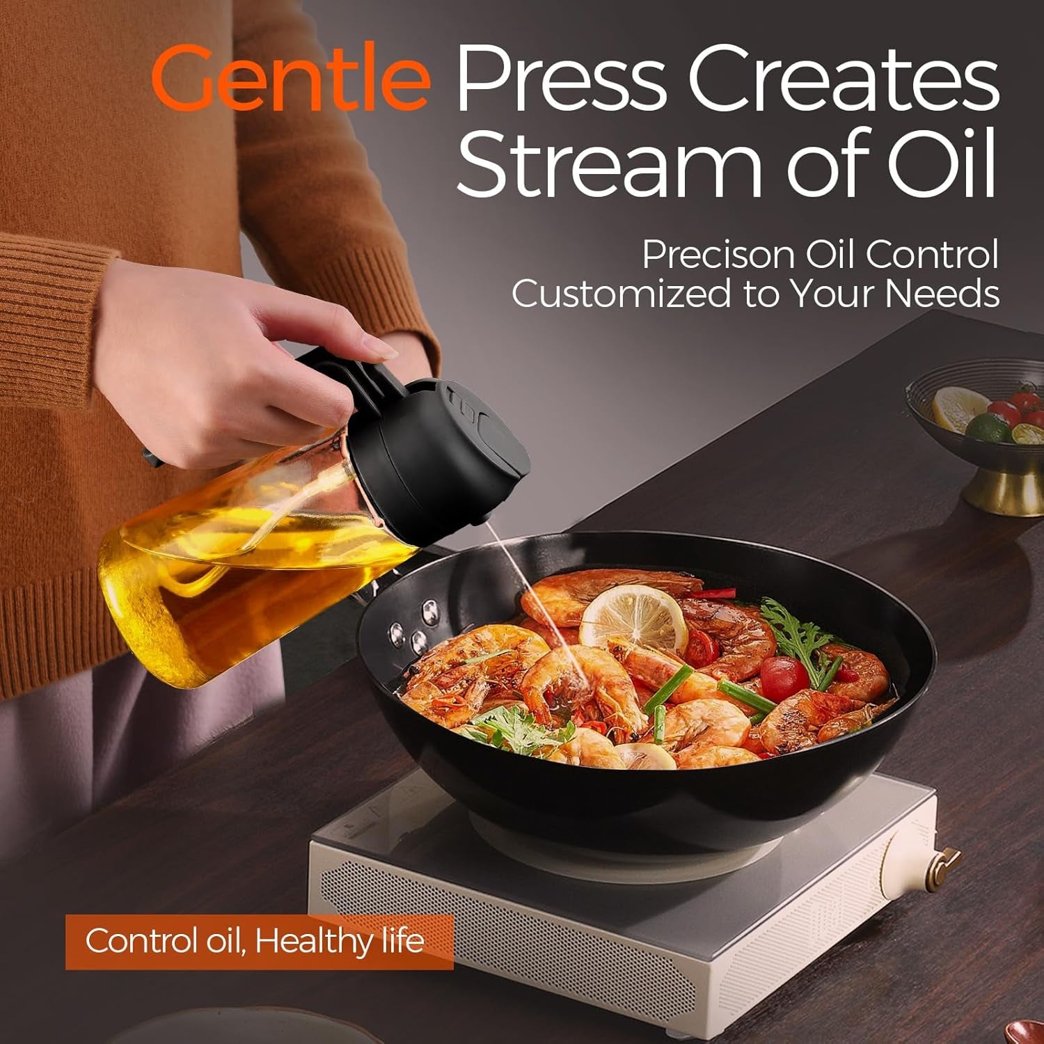 2-in-1 Olive Oil Dispenser & Sprayer – 16oz Glass Bottle for Cooking, Salad, BBQ (Black)