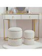 Set of 2 Round Sherpa Storage Ottomans – Plush Modern Footrest & Vanity Stool for Living Room or Bedroom
