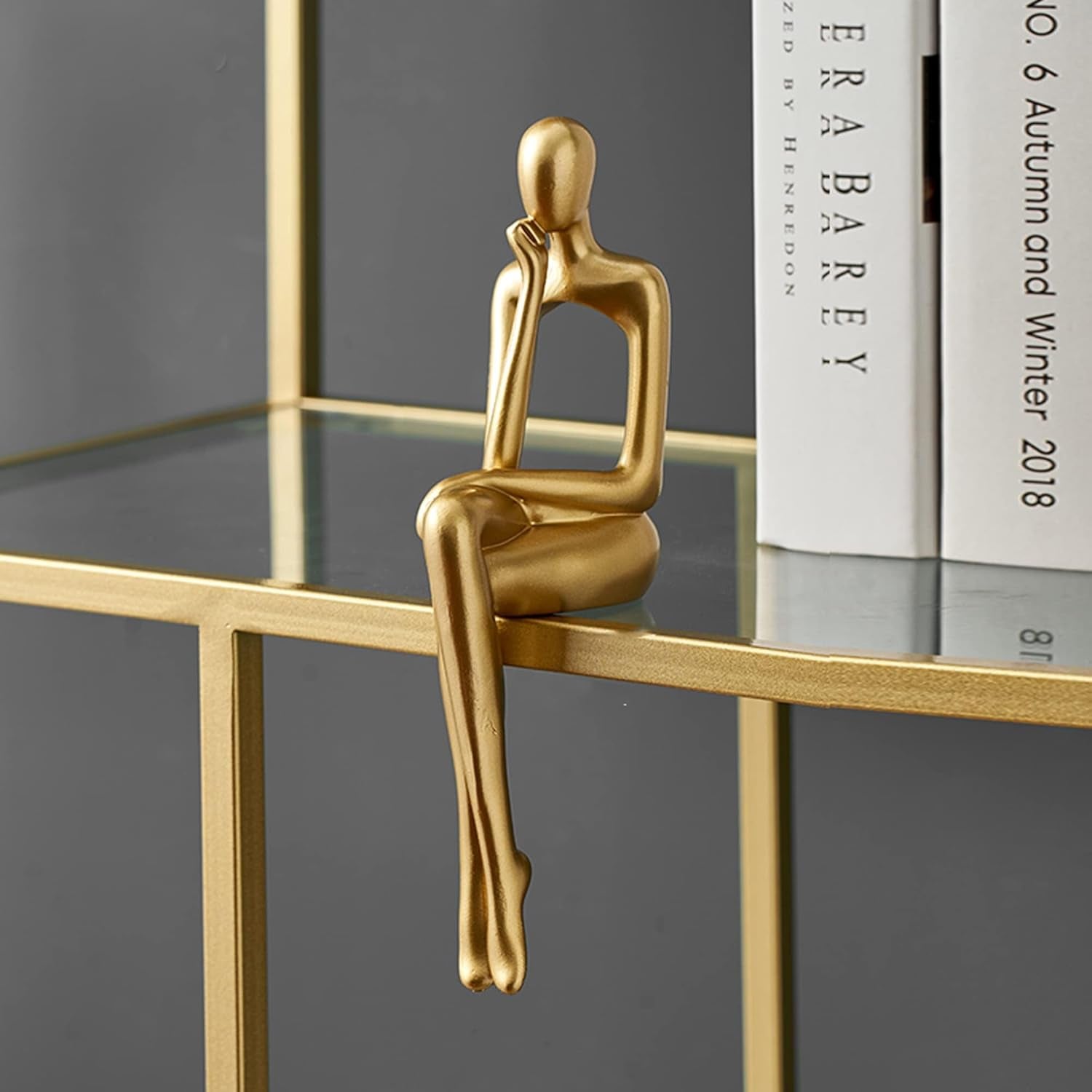 Gold Statue Home Decor - Modern Bookshelf & Desk Decor - 3 Piece Set
