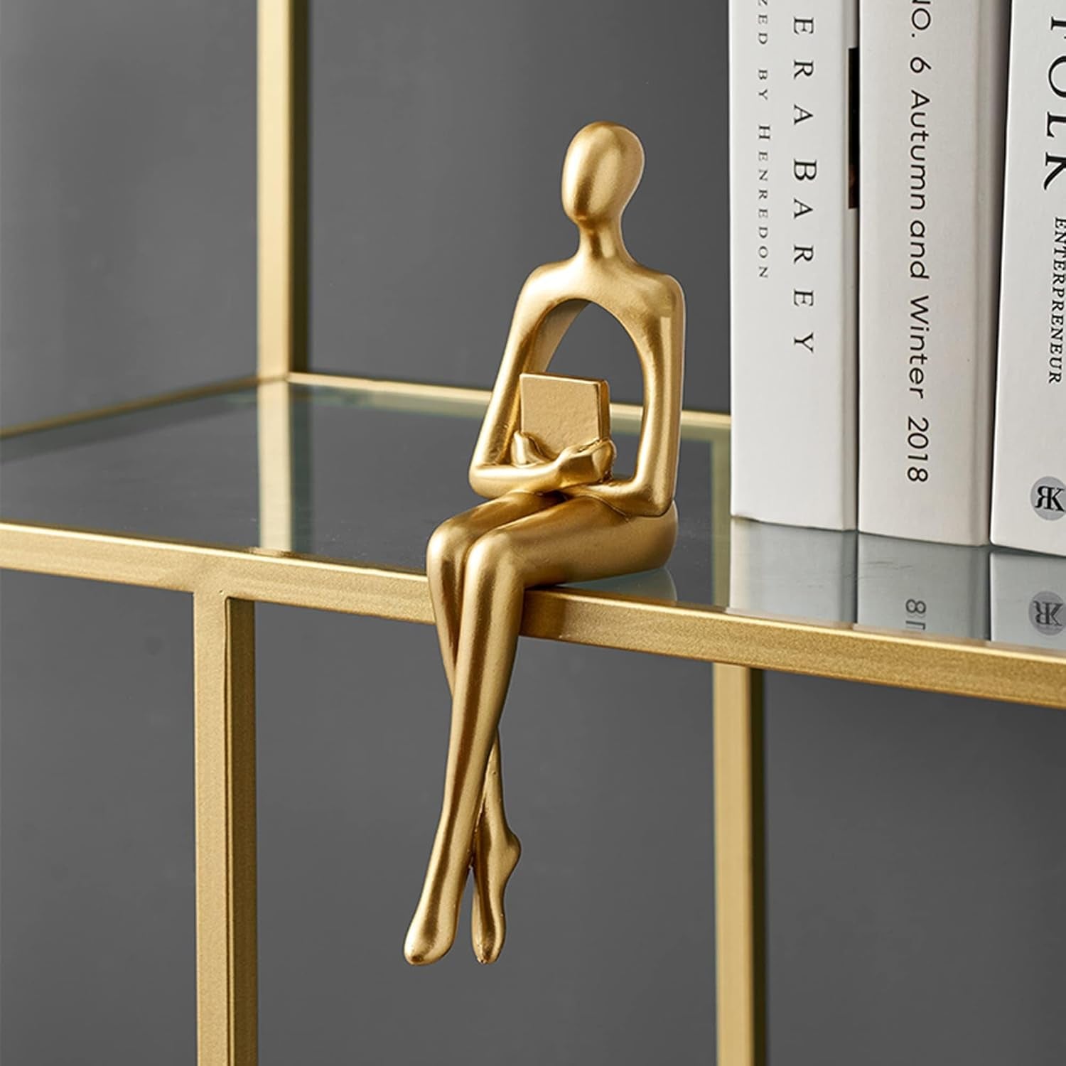 Gold Statue Home Decor - Modern Bookshelf & Desk Decor - 3 Piece Set