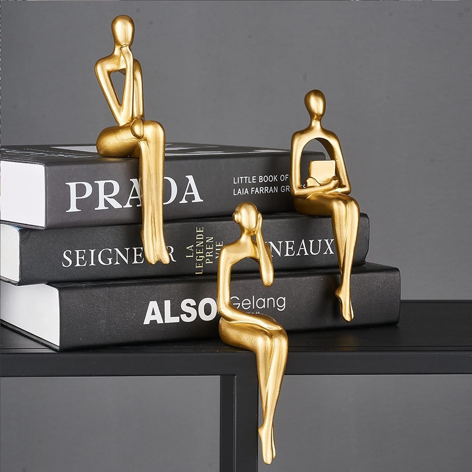 Gold Statue Home Decor - Modern Bookshelf & Desk Decor - 3 Piece Set