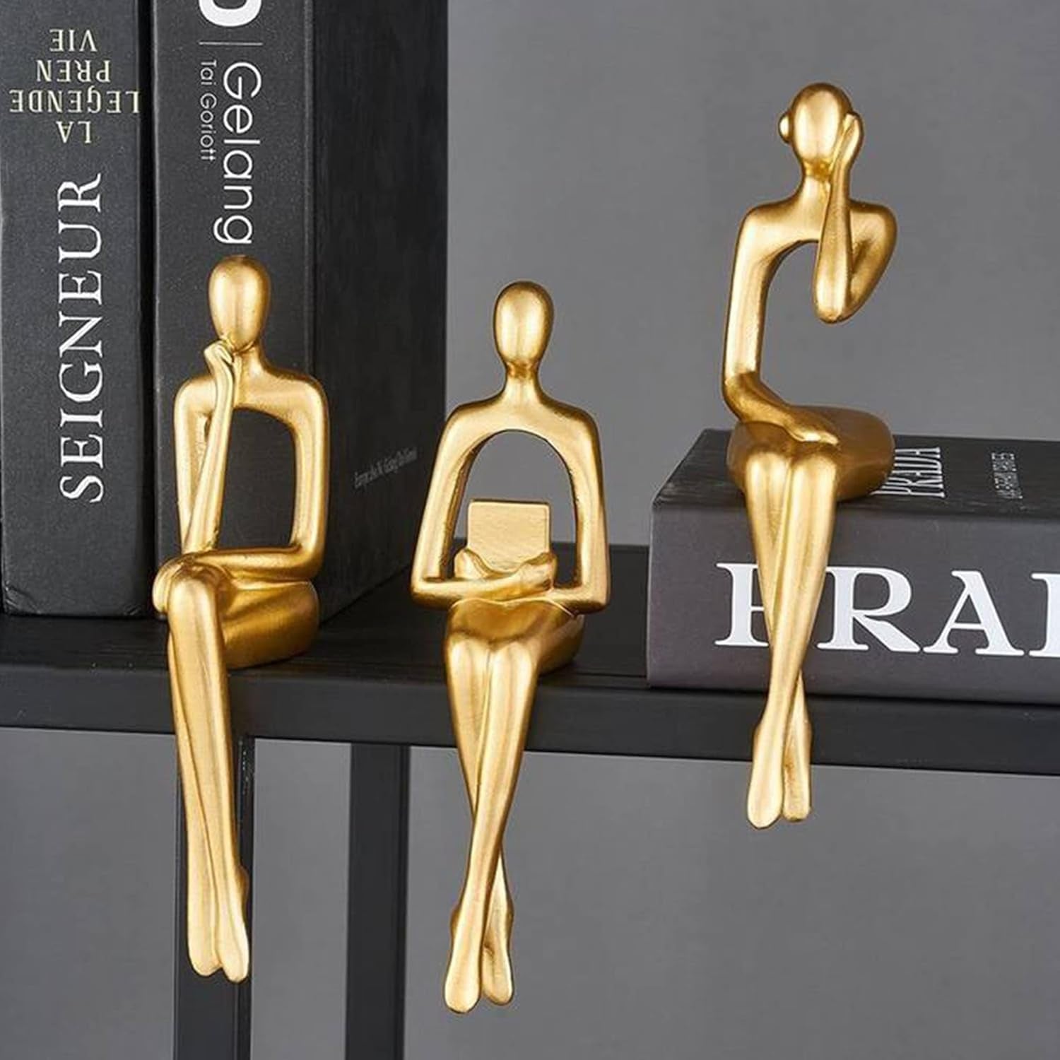 Gold Statue Home Decor - Modern Bookshelf & Desk Decor - 3 Piece Set