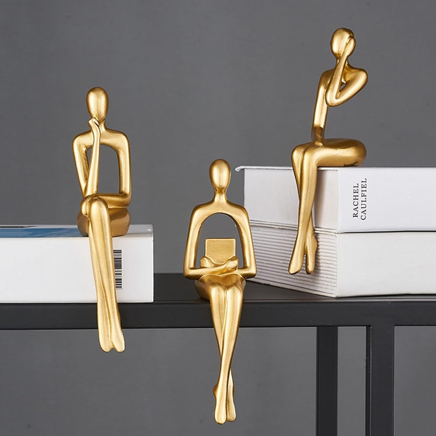 Gold Statue Home Decor - Modern Bookshelf & Desk Decor - 3 Piece Set
