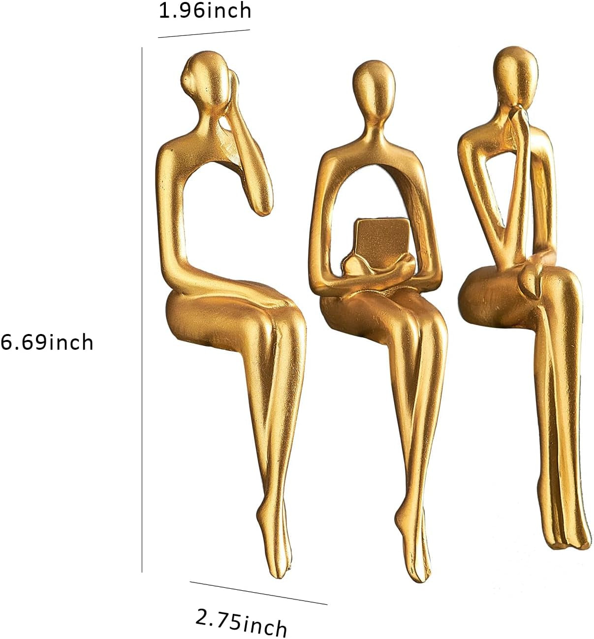 Gold Statue Home Decor - Modern Bookshelf & Desk Decor - 3 Piece Set