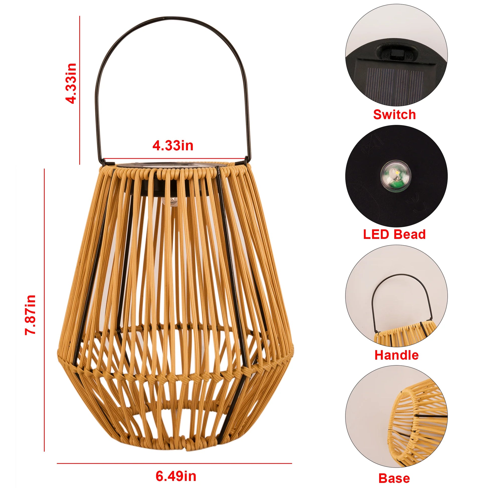 Solar Powered Outdoor Rattan Lantern – Waterproof LED Garden Light with Auto On/Off