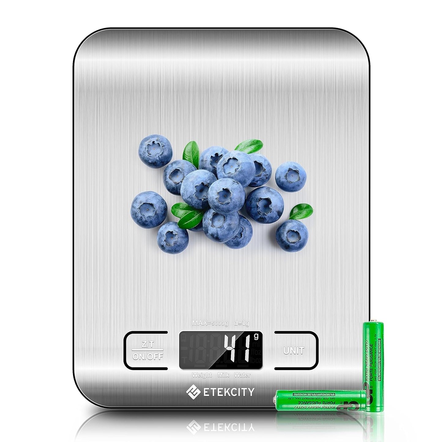 Digital Food Kitchen Scale – Stainless Steel with LCD Display, 5-Unit Modes, Tare Function & Batteries Included (11lb Capacity)