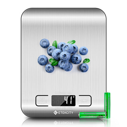 Digital Food Kitchen Scale – Stainless Steel with LCD Display, 5-Unit Modes, Tare Function & Batteries Included (11lb Capacity)