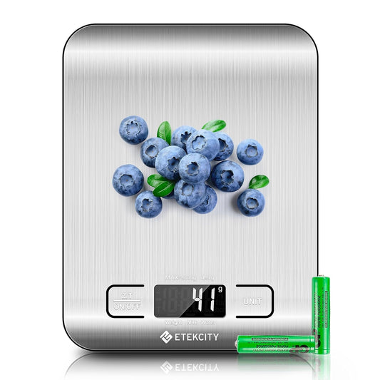 Digital Food Kitchen Scale – Stainless Steel with LCD Display, 5-Unit Modes, Tare Function & Batteries Included (11lb Capacity)