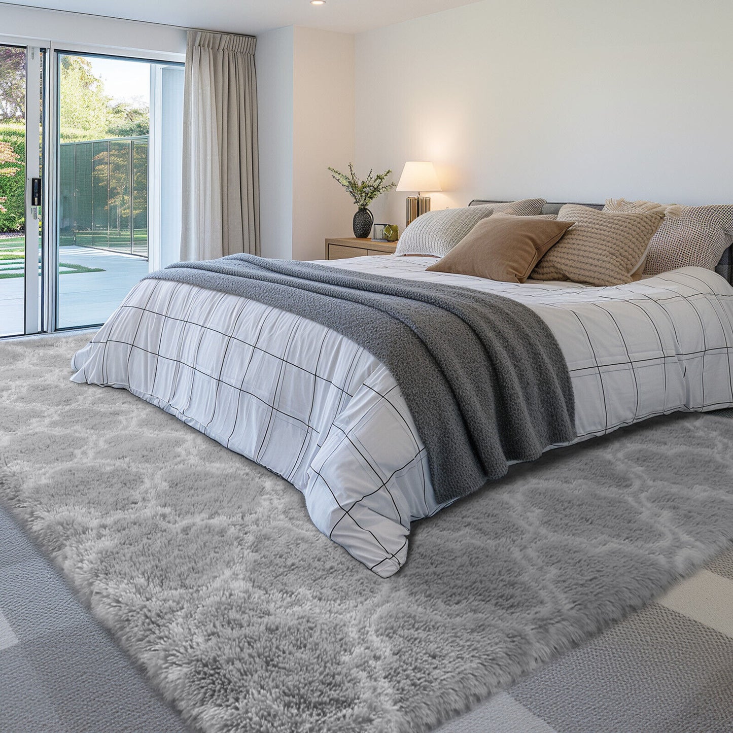 Large Grey Shaggy Area Rug – Ultra-Soft Fluffy Carpet with Non-Slip Bottom for Living Room & Bedroom
