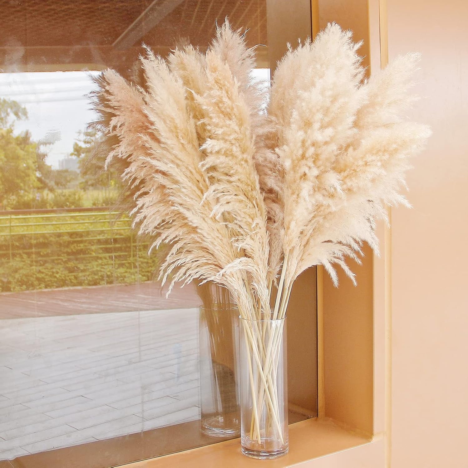 40" Natural Pampas Grass – 10 Stems Tall Beige Dried Floral Bouquet for Boho, Wedding, Farmhouse & Home Decor