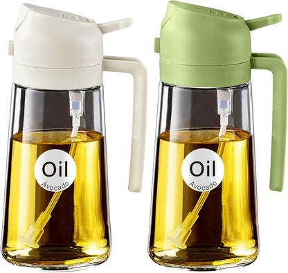 2-in-1 Olive Oil Dispenser & Sprayer – 16oz Glass Bottle for Cooking, Salad, BBQ (Black)