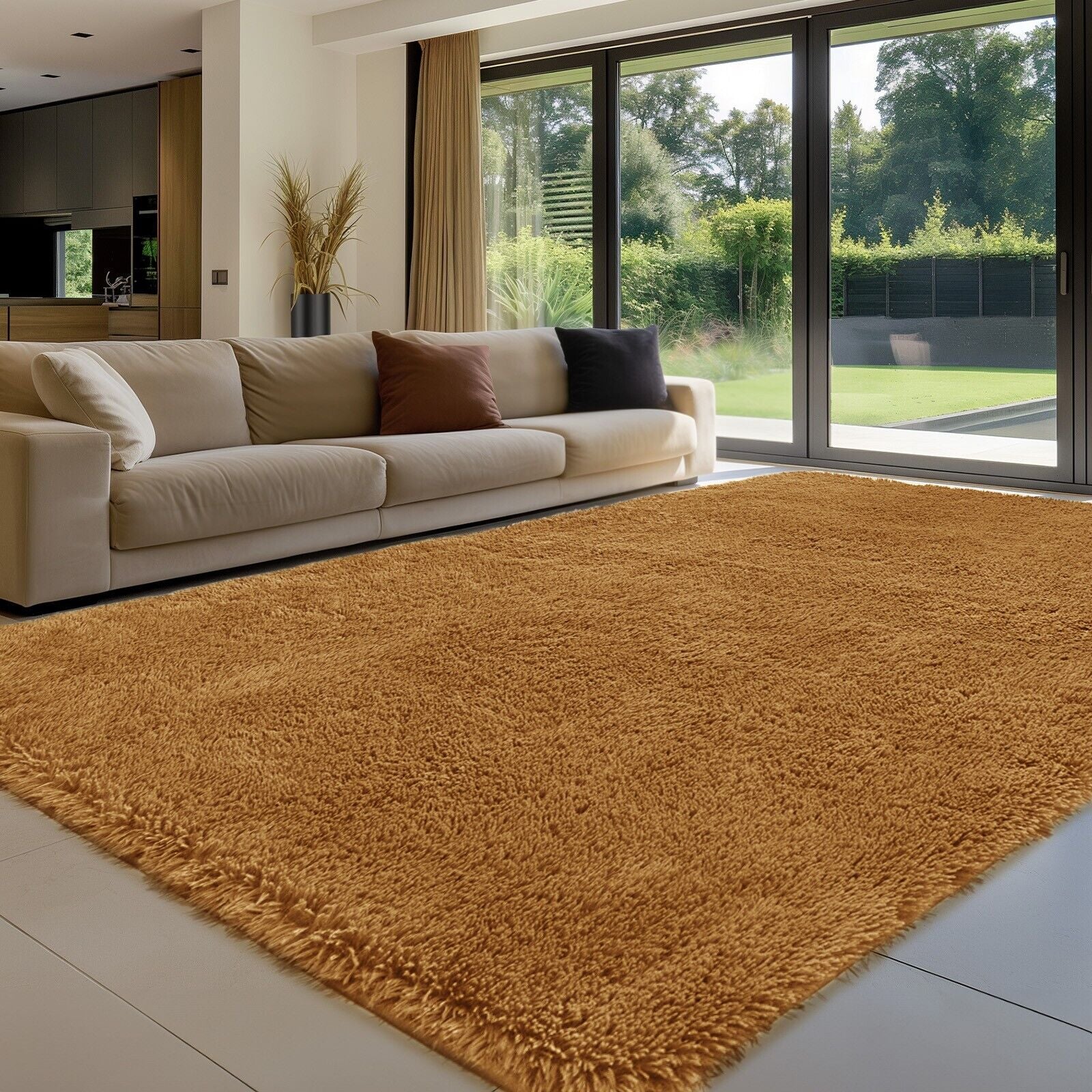 Large Grey Shaggy Area Rug – Ultra-Soft Fluffy Carpet with Non-Slip Bottom for Living Room & Bedroom