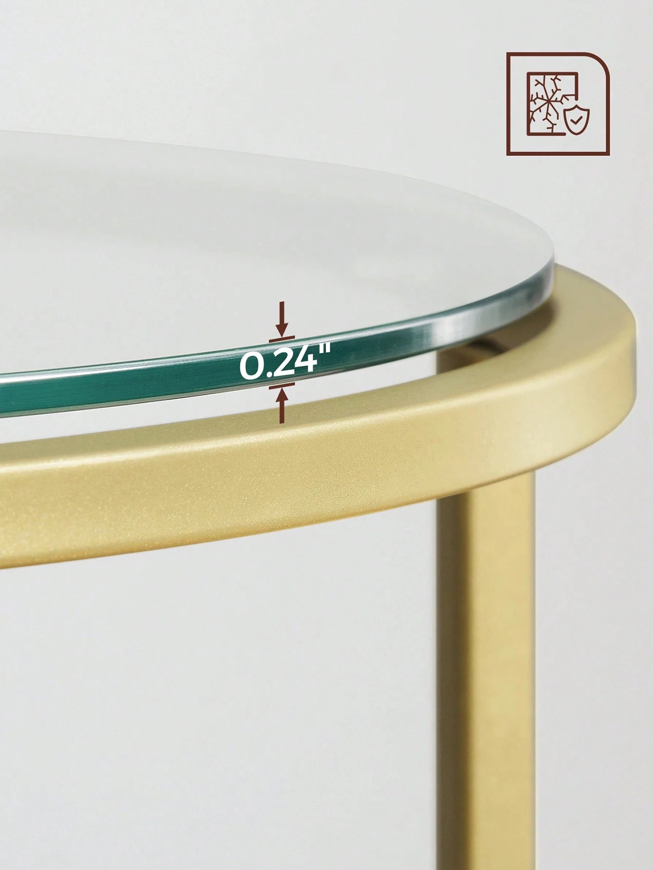 Gold Round Glass Side Table – Modern Metal Frame End Table for Living Room, Bedroom & Balcony