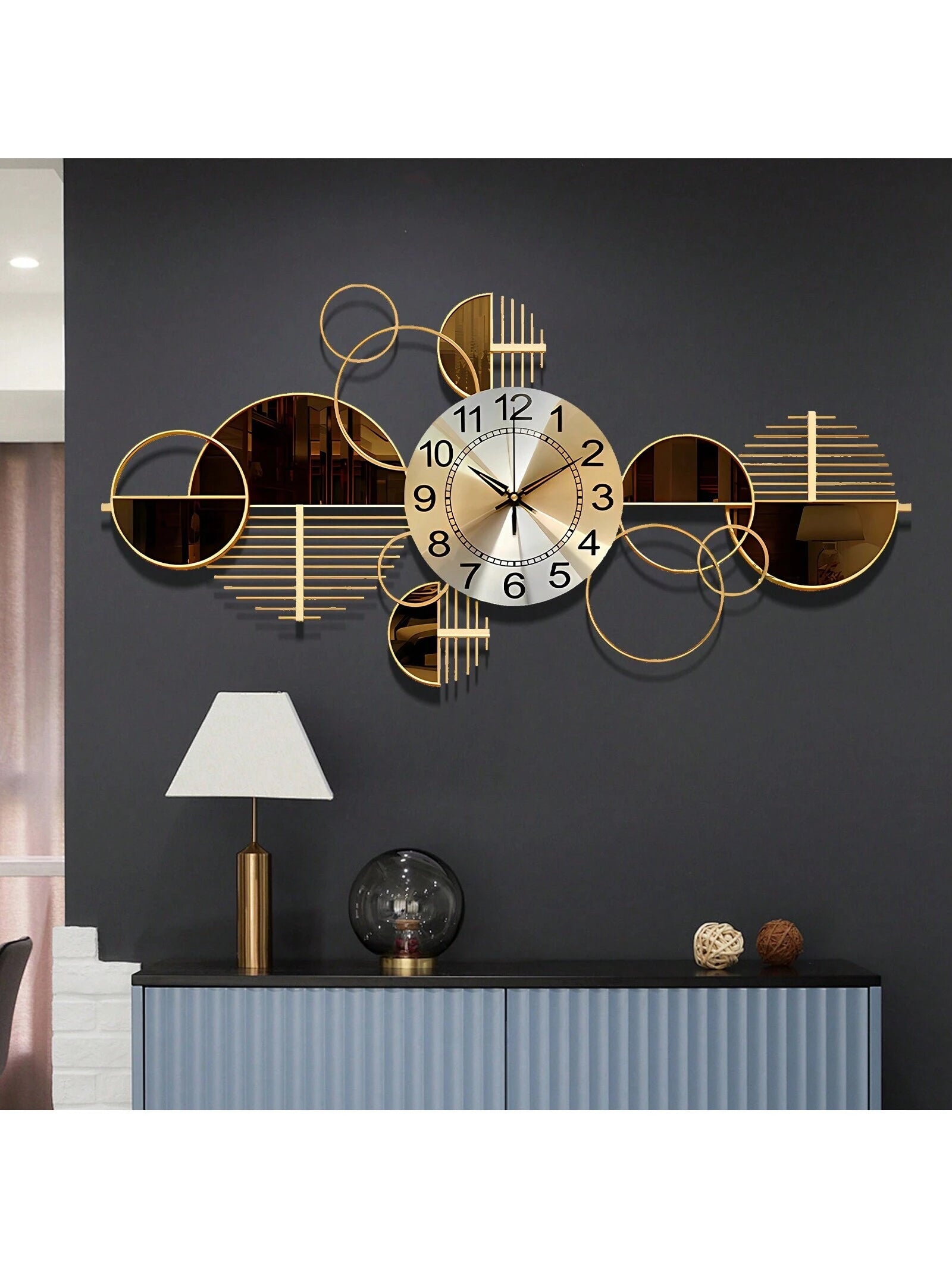 3D Metal Wall Art Clock – Silent Non-Ticking Decorative Wall Clock for Living Room & Bedroom, 34" x 17" (Coffee Brown)