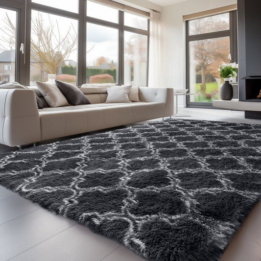 Large Grey Shaggy Area Rug – Ultra-Soft Fluffy Carpet with Non-Slip Bottom for Living Room & Bedroom