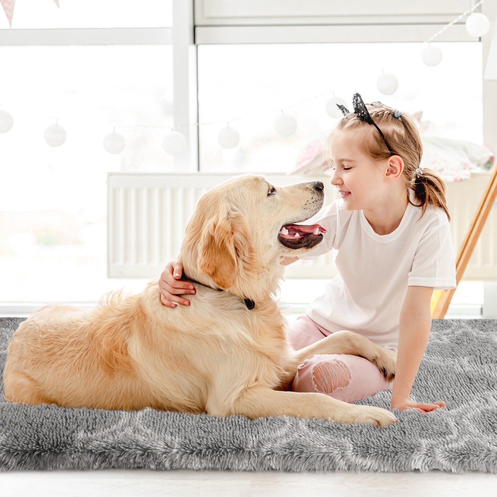 Large Grey Shaggy Area Rug – Ultra-Soft Fluffy Carpet with Non-Slip Bottom for Living Room & Bedroom