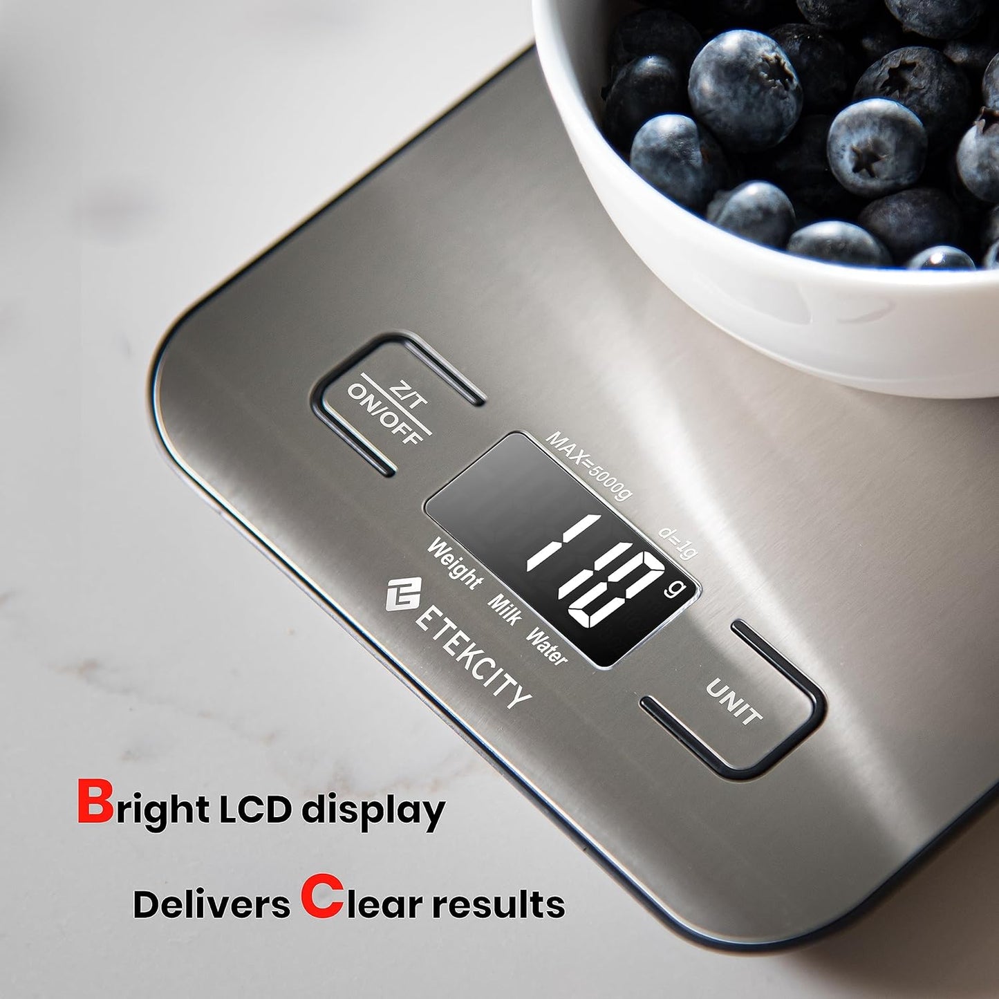 Digital Food Kitchen Scale – Stainless Steel with LCD Display, 5-Unit Modes, Tare Function & Batteries Included (11lb Capacity)