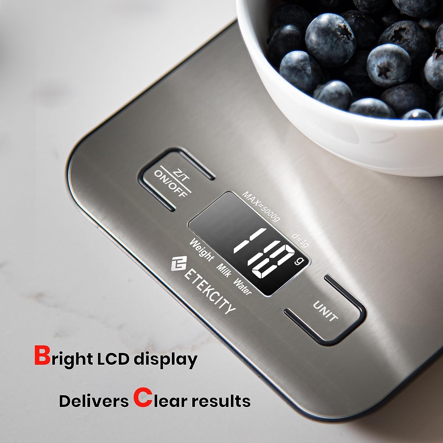Digital Food Kitchen Scale – Stainless Steel with LCD Display, 5-Unit Modes, Tare Function & Batteries Included (11lb Capacity)
