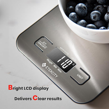 Digital Food Kitchen Scale – Stainless Steel with LCD Display, 5-Unit Modes, Tare Function & Batteries Included (11lb Capacity)