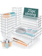 25-Piece Clear Multifunctional Drawer Organizer Box Set – 4 Sizes for Bathroom, Vanity, Kitchen, Office & More